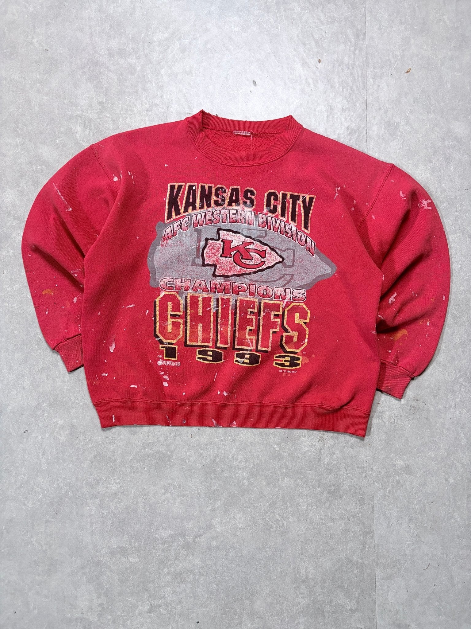 90s Vintage Kansas City Chiefs Distressed Red Crewneck -L - Martin
