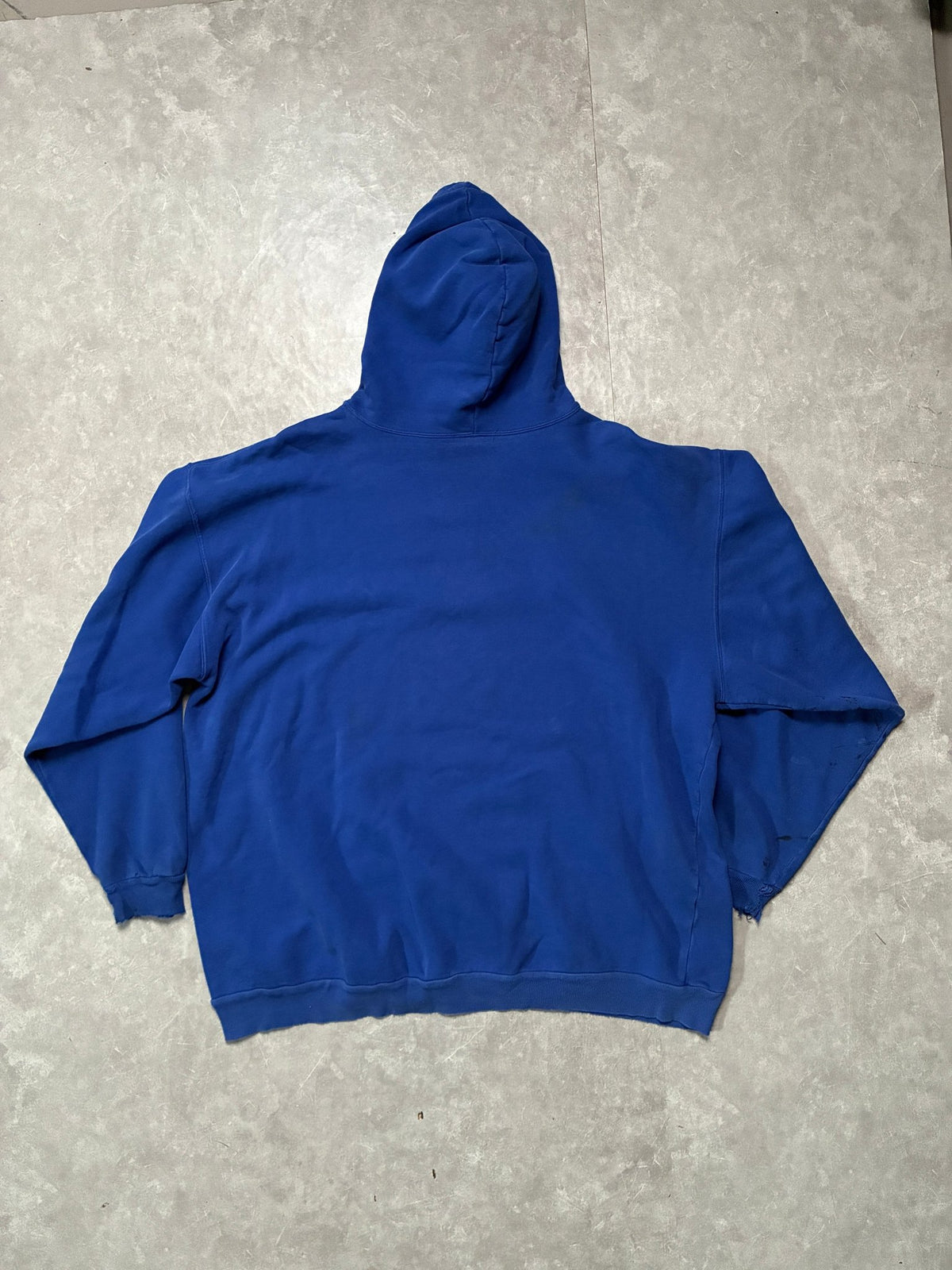 90s Vintage Kansas Jayhawks Distressed Blue Hoodie -XXL - XXL | Martin City Vintage