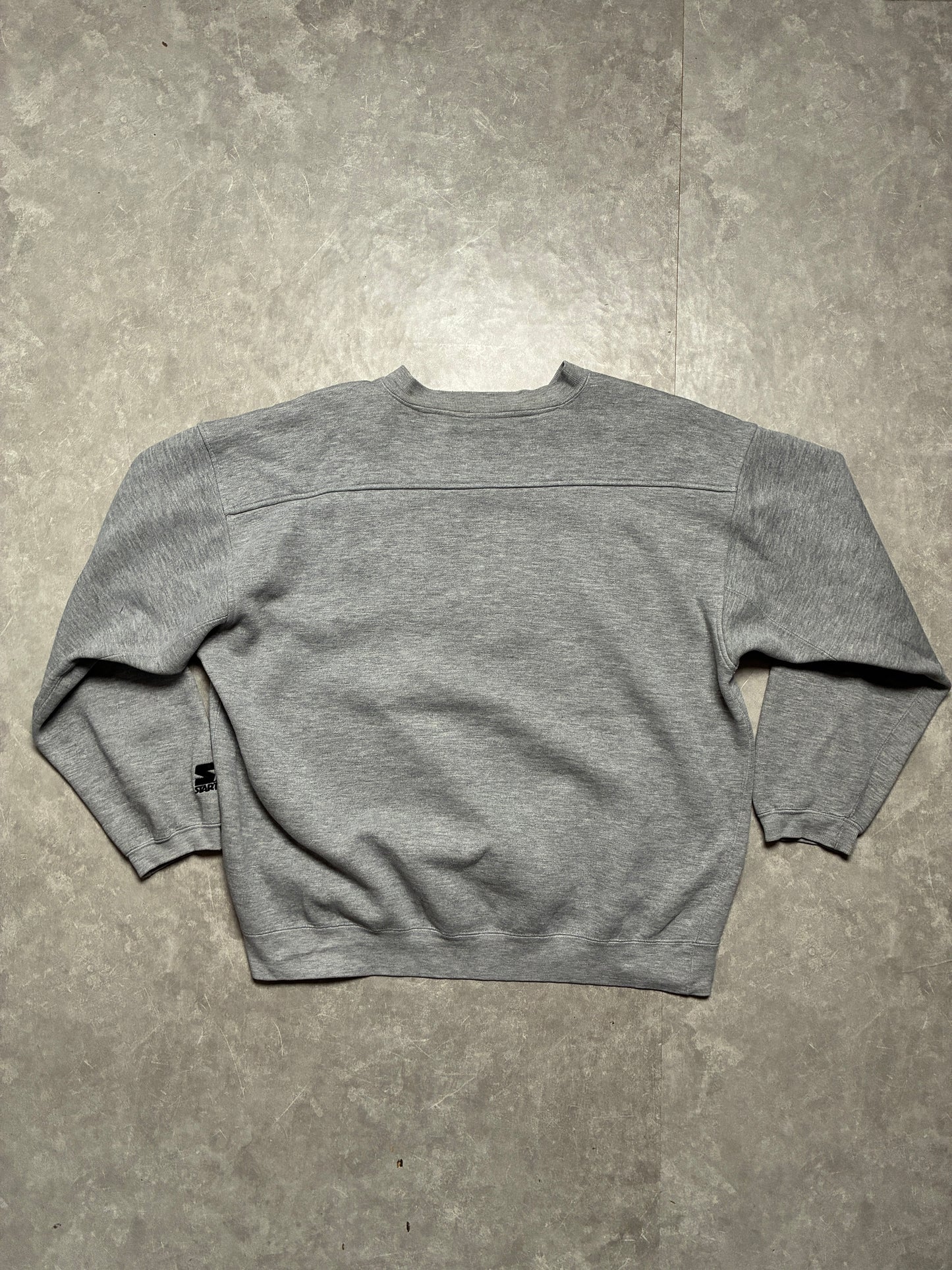 90s Vintage Kansas Jayhawks Embroidered Starter Grey Crewneck -L