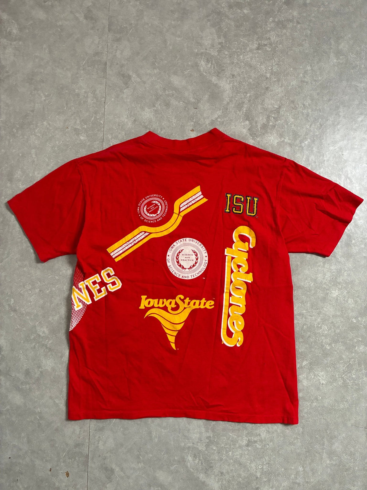 90s Vintage Iowa State Cyclones Wrap Around Red T-Shirt -L - L | Martin City Vintage