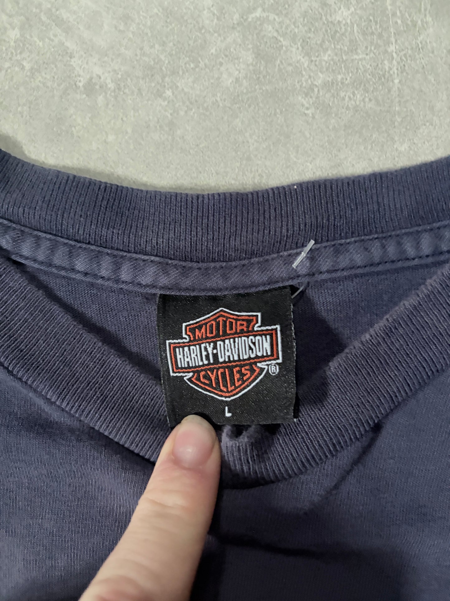 90s Vintage Harley Davidson Faded Navy Pocket T-Shirt -L
