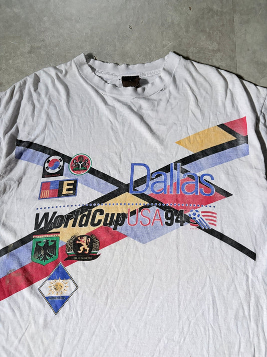 1994 Vintage FIFA World Cup Dallas Distressed Big Print White T Shirt -L - L | Martin City Vintage