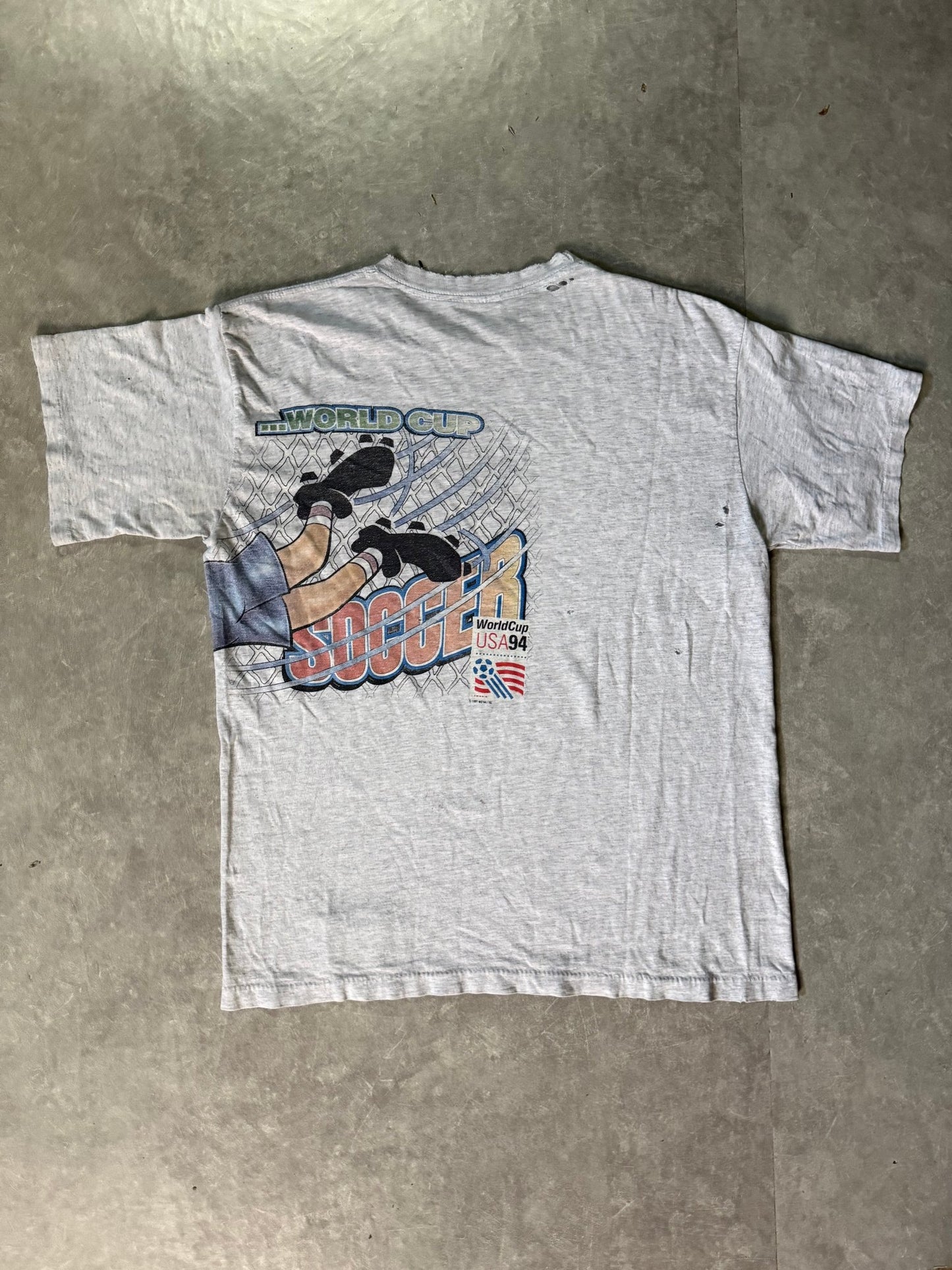 1994 Vintage FIFA World Cup USA Soccer Wrap Around Heather Grey T-Shirt -L - L | Martin City Vintage