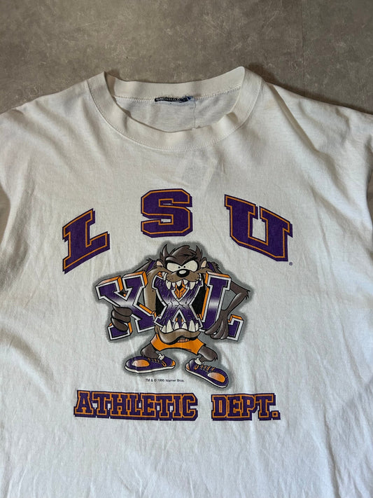 90s Vintage Louisiana State Tigers Looney Tunes Taz White T Shirt - XL - XL | Martin City Vintage