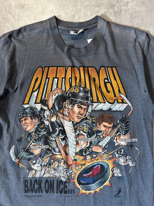 90s Vintage Pittsburgh Penguins Caricature Gray T Shirt - M - M | Martin City Vintage