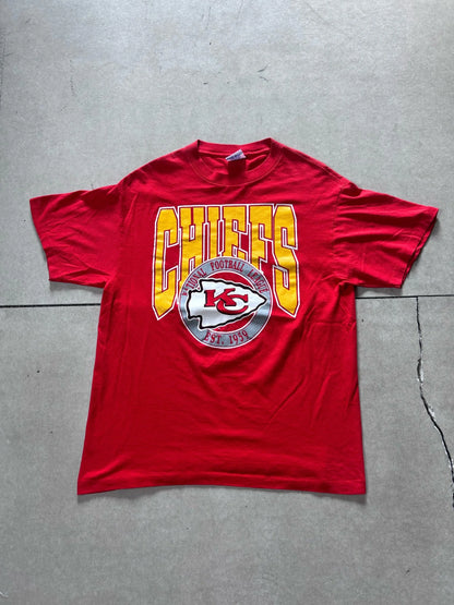 90s Vintage Kansas City Chiefs Trench Red T Shirt Size L - | Martin City Vintage