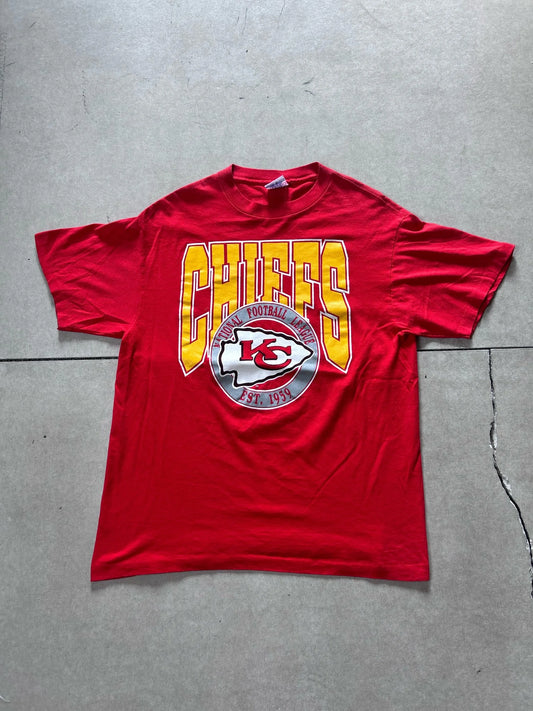 90s Vintage Kansas City Chiefs Trench Red T Shirt Size L - | Martin City Vintage