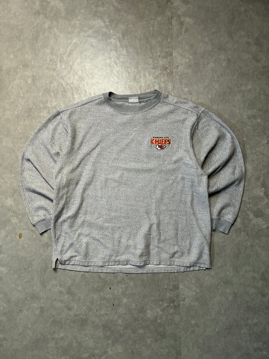 90s Vintage Kansas City Chiefs Minimal Grey Crewneck -XL - XL | Martin City Vintage