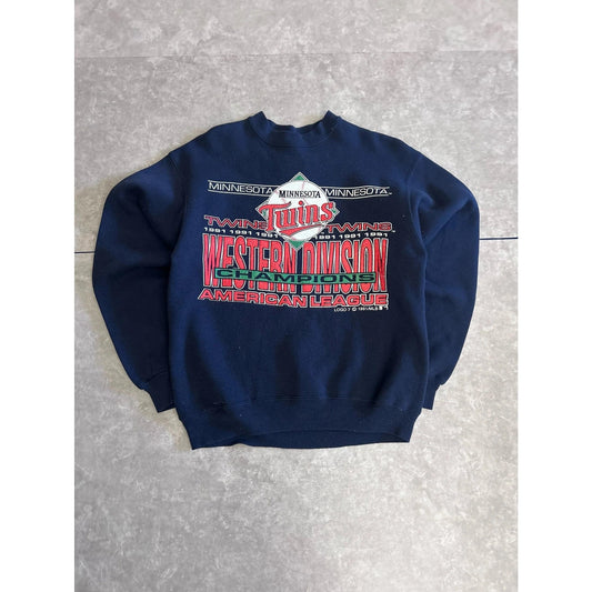 1991 Vintage Minnesota Twins Division Champions Navy Crewneck Size M - | Martin City Vintage