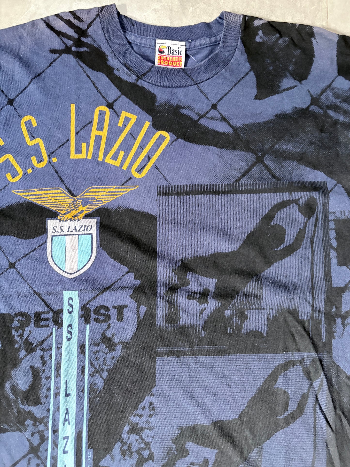 90s Vintage S.S. Lazio Soccer AOP Navy T Shirt -XL