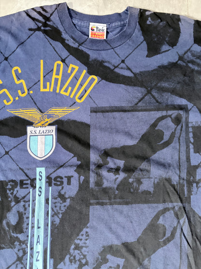90s Vintage S.S. Lazio Soccer AOP Navy T Shirt -XL
