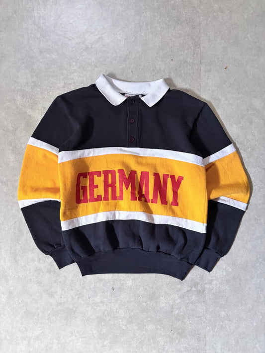 90s Vintage FIFA World Cup Germany Nutmeg Mills Black Striped Crewneck -S - S | Martin City Vintage