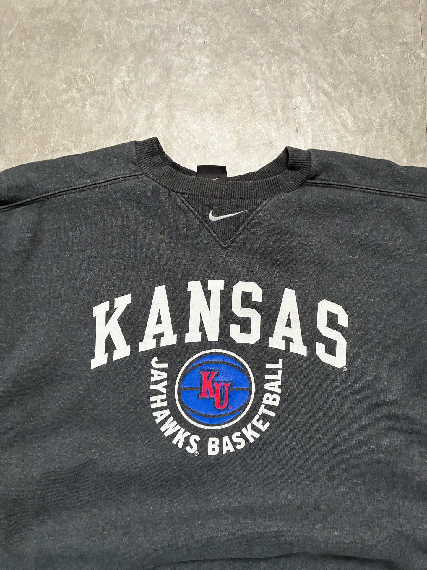 90s Vintage Kansas Jayhawks Basketball Nike Black Crewneck -M