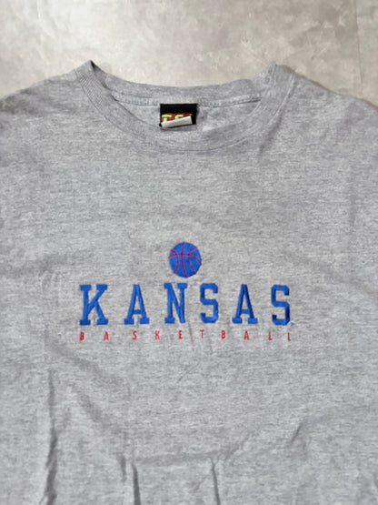 90s Vintage Kansas Jayhawks Basketball Grey T-Shirt -XL