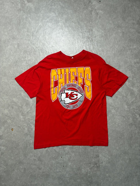 90s Vintage Kansas City Chiefs Trench Red T-Shirt -L - L | Martin City Vintage