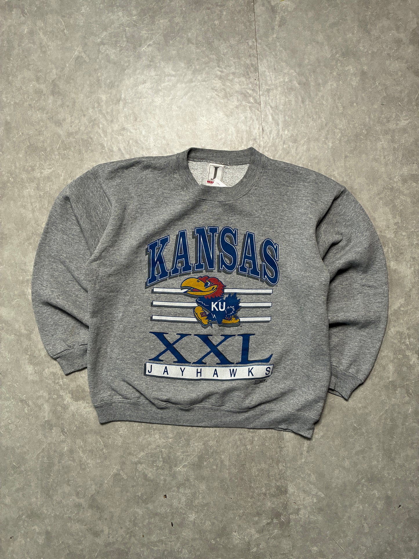 90s Vintage Kansas Jayhawks "XXL" Grey Crewneck -L