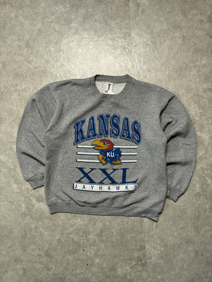 90s Vintage Kansas Jayhawks "XXL" Grey Crewneck -L