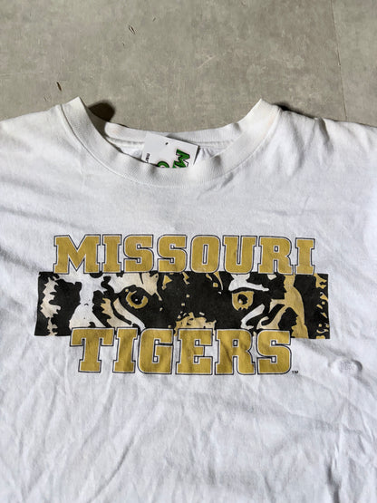 90s Vintage Missouri Tigers Box Logo Repaired White T-Shirt -M