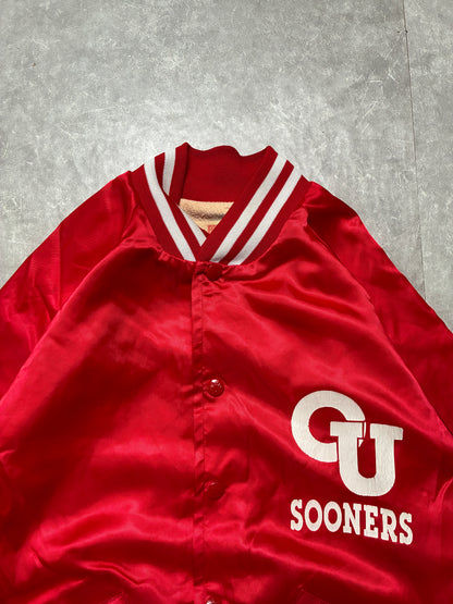 90s Vintage Oklahoma Sooners Red Satin Jacket -M