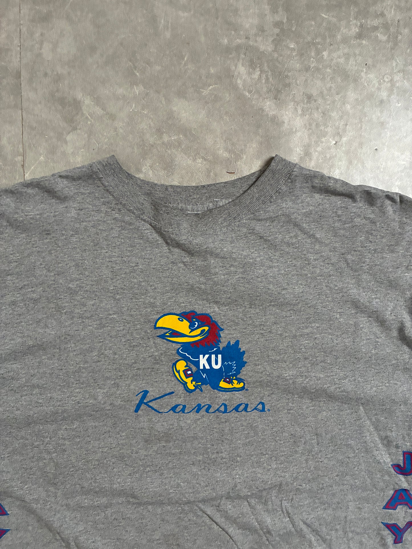 90s Vintage Kansas Jayhawks Grey T-Shirt -XXL