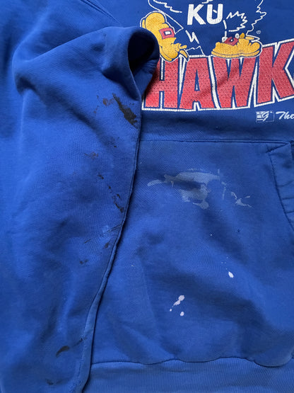 90s Vintage Kansas Jayhawks Distressed Blue Hoodie -XXL