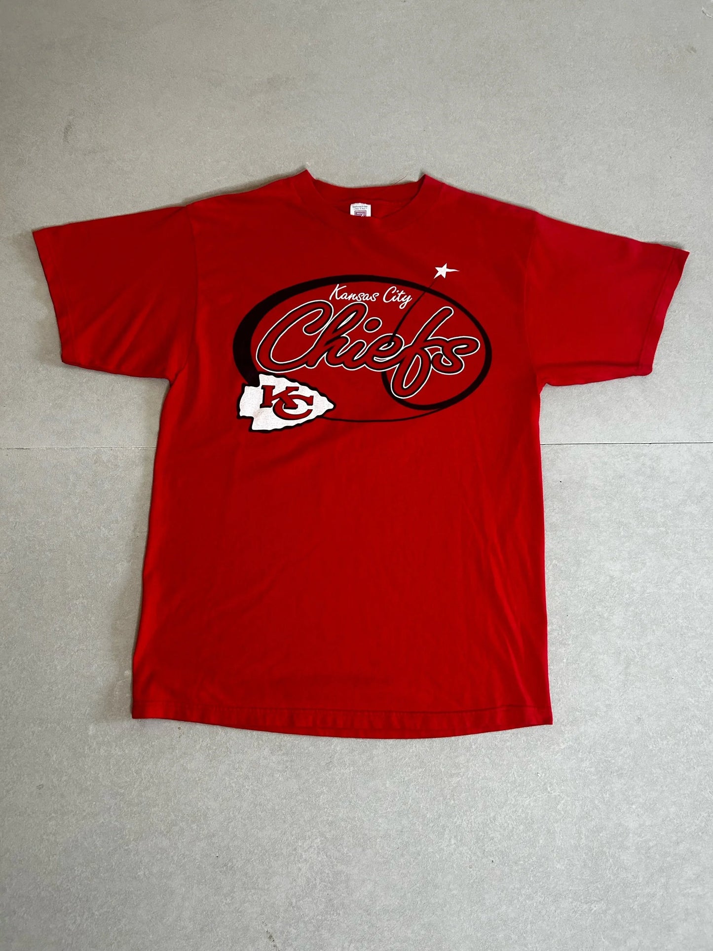 90s Vintage Kansas City Chiefs Script Oval Red T Shirt Size L - | Martin City Vintage