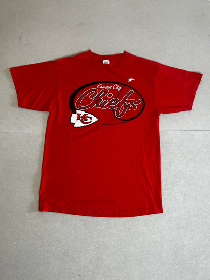 90s Vintage Kansas City Chiefs Script Oval Red T Shirt Size L - | Martin City Vintage