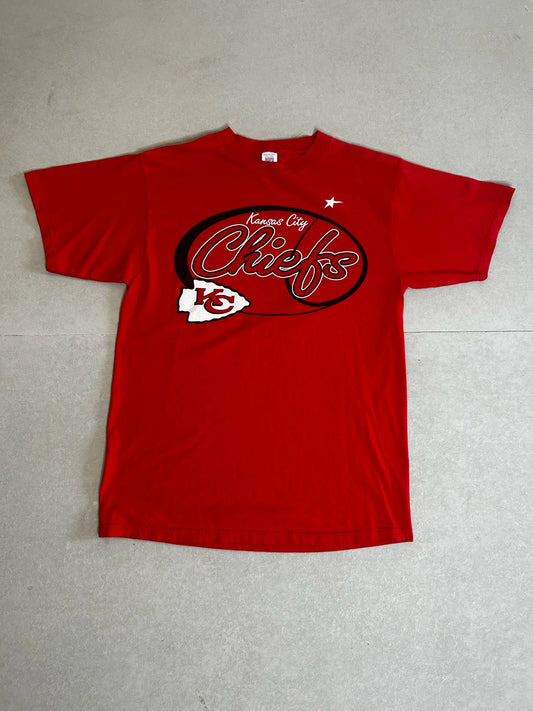 90s Vintage Kansas City Chiefs Script Oval Red T Shirt Size L - | Martin City Vintage
