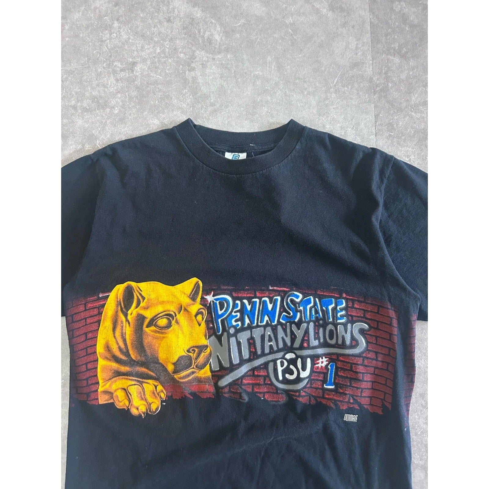 90s Vintage Penn State Nittany Lions Black Wrap Around T Shirt Size L - | Martin City Vintage
