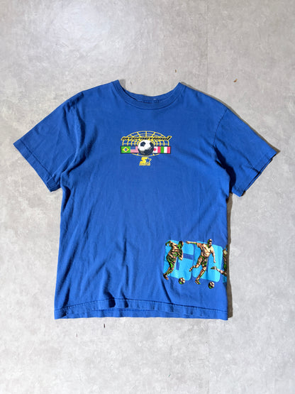 2000s Vintage FIFA World Cup Soccer Starter Wrap Around Blue T Shirt -M