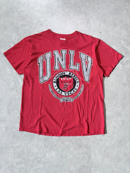 90s Vintage UNLV Rebels Red Crest Nutmeg Red T-Shirt -XL