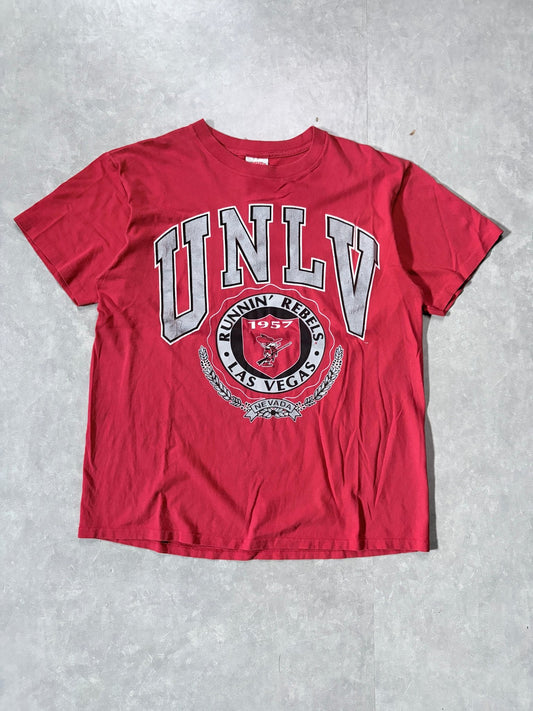 90s Vintage UNLV Rebels Red Crest Nutmeg Red T-Shirt -XL
