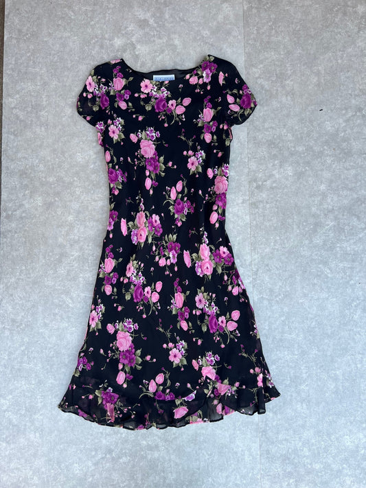 90s Vintage Jessica Howard Maxi Black Floral Dress - 16 - 16 | Martin City Vintage