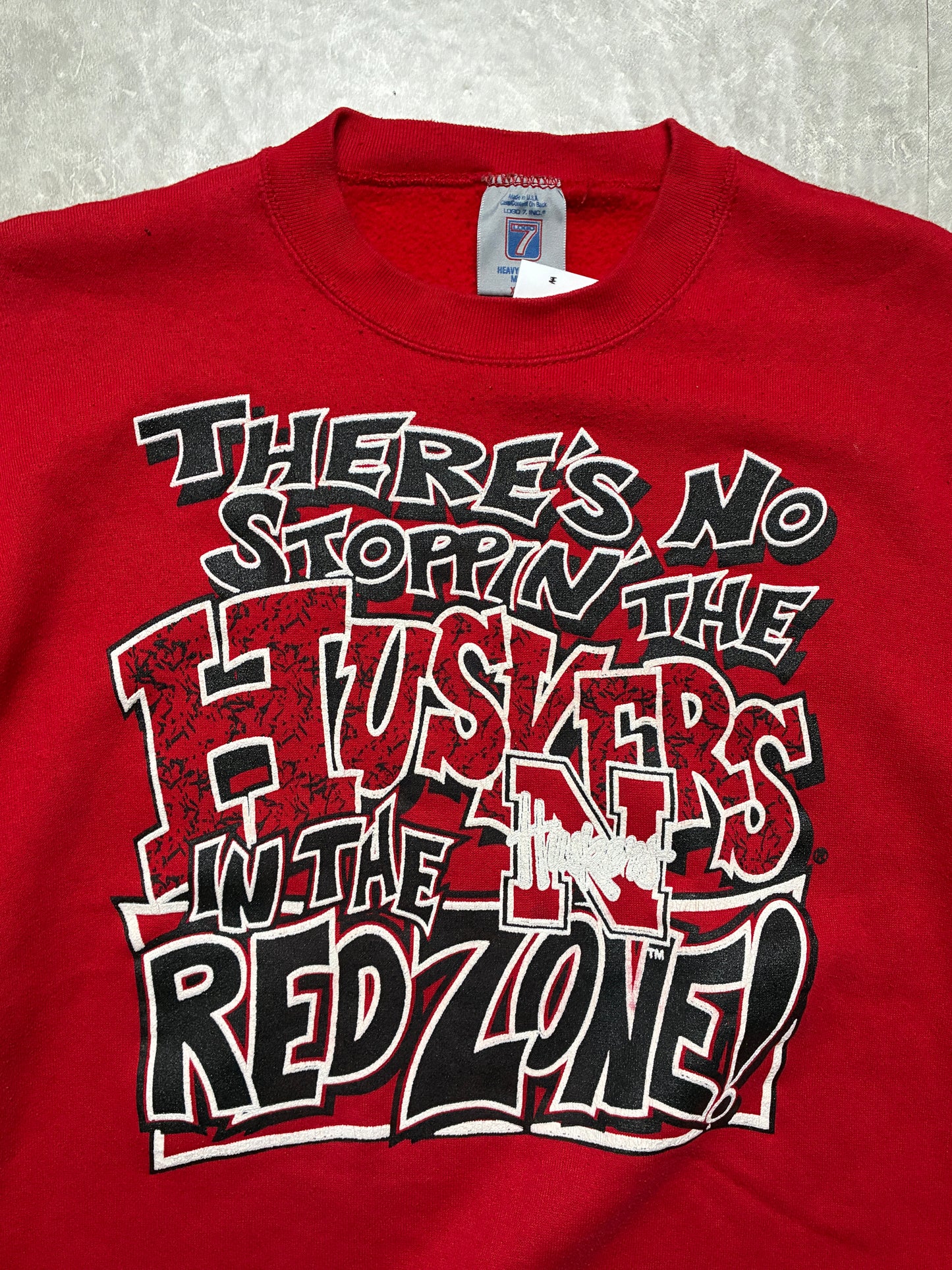 90s Vintage Nebraska Cornhuskers Graffiti Print Red Crewneck -XXXL
