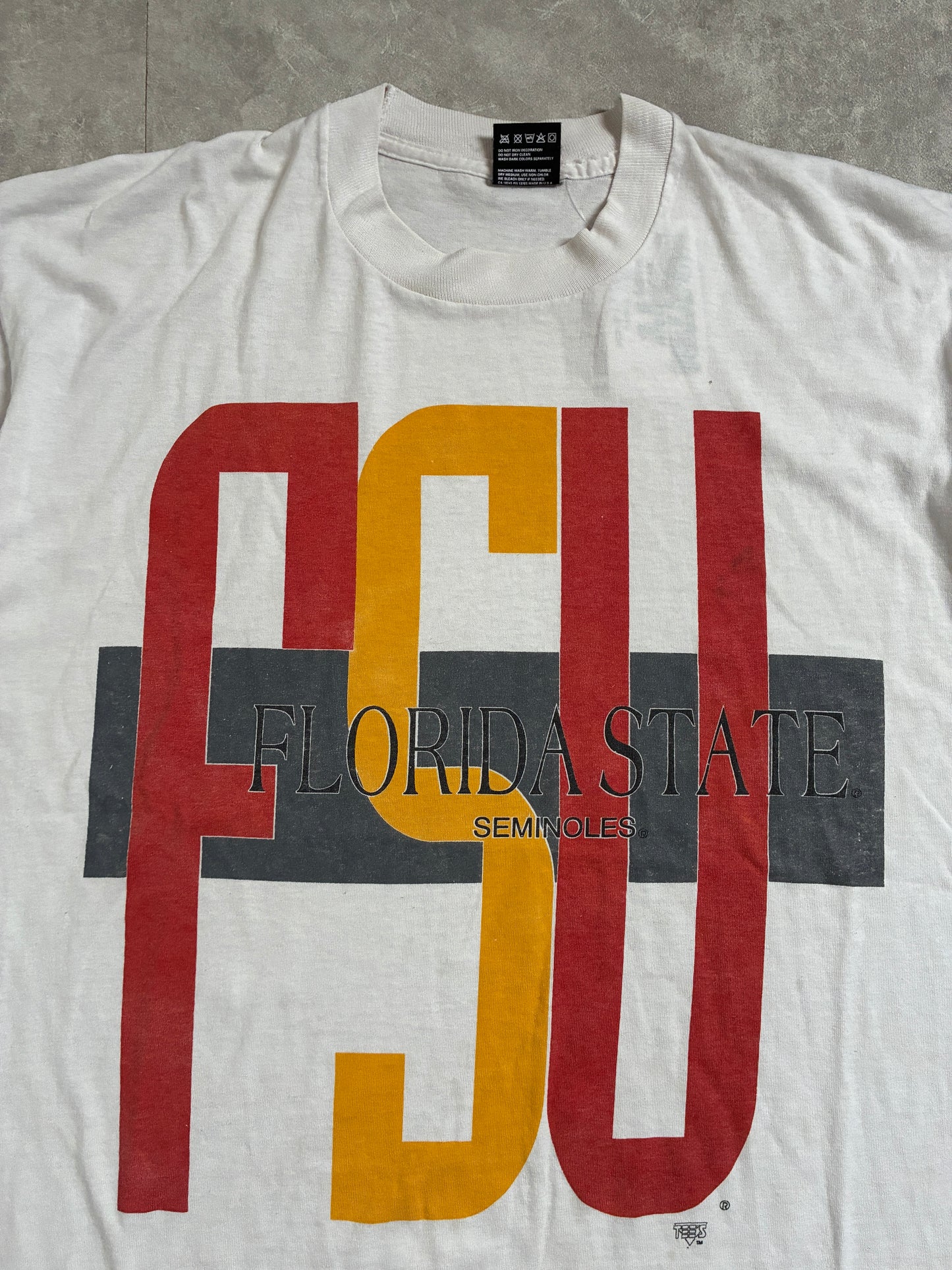 90s Vintage Florida State Seminoles Big Print White T-Shirt -XL