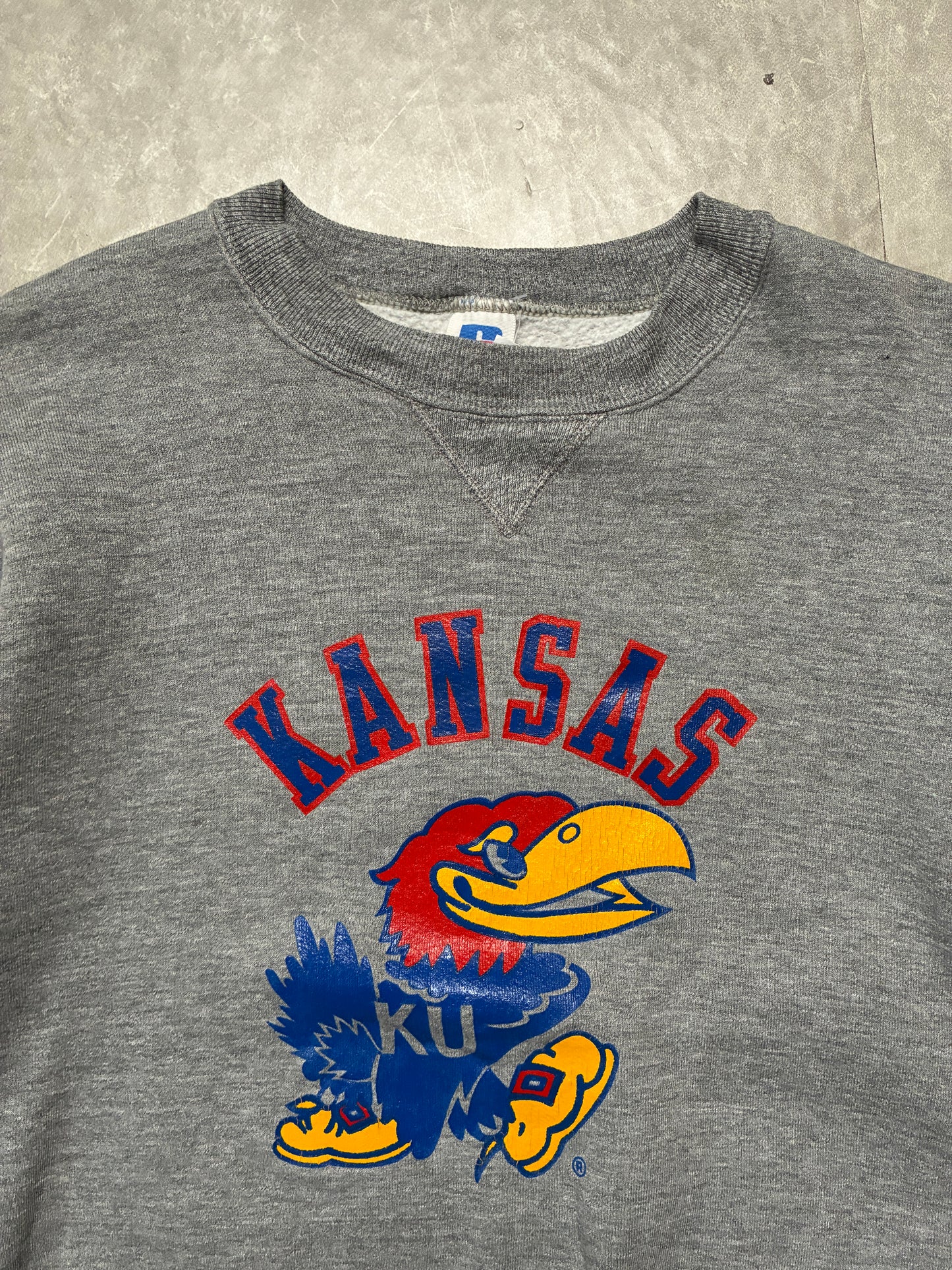 90s Vintage Kansas Jayhawks Russell Grey Crewneck -M
