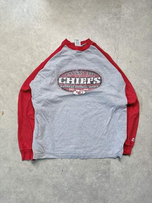 90s Vintage Kansas City Chiefs Red Sleeves Grey Long Sleeve Shirt -L - L | Martin City Vintage