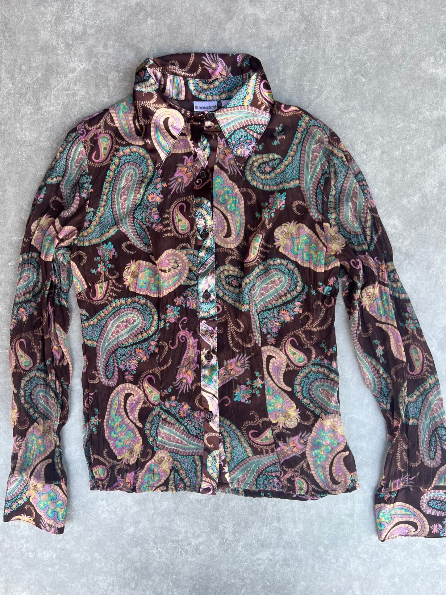 2000s Vintage No Boundaries Paisley Brown Button Up Top - M - S | Martin City Vintage