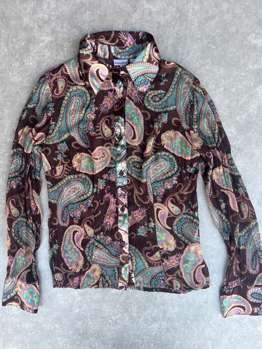 2000s Vintage No Boundaries Paisley Brown Button Up Top - M - S | Martin City Vintage