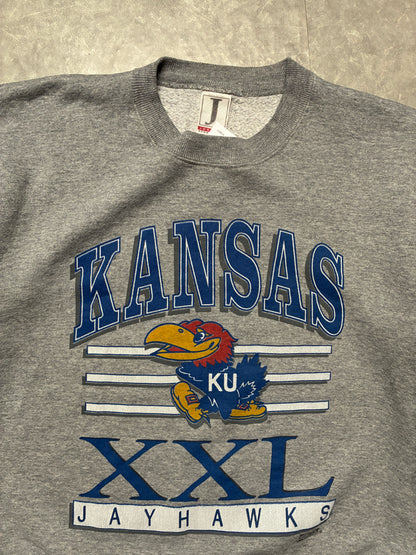 90s Vintage Kansas Jayhawks "XXL" Grey Crewneck -L