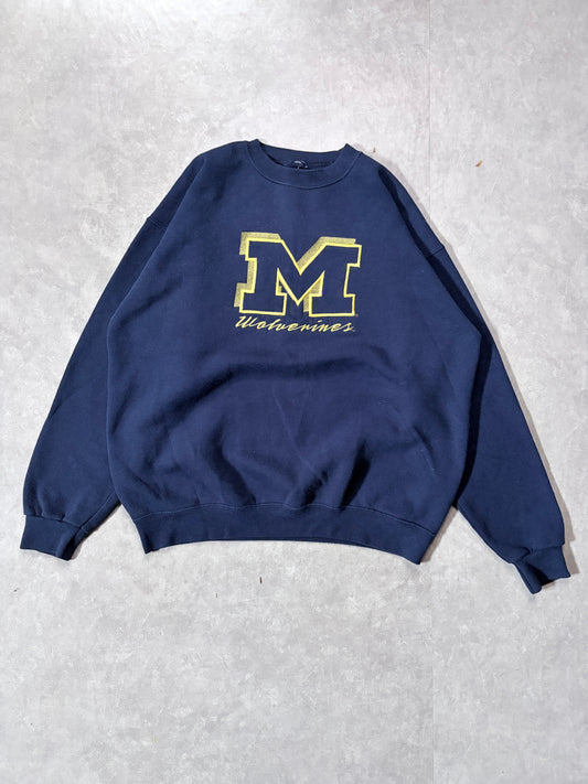 90s Vintage Michigan Wolverines Embroidered Navy Crewneck -XL