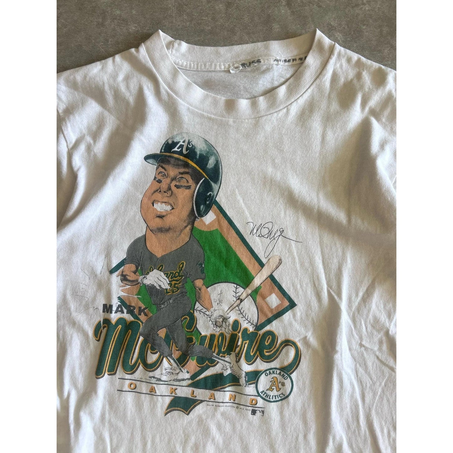 90s Vintage Oakland A’s Mark McGwire Caricature Salem T Shirt Size L - | Martin City Vintage