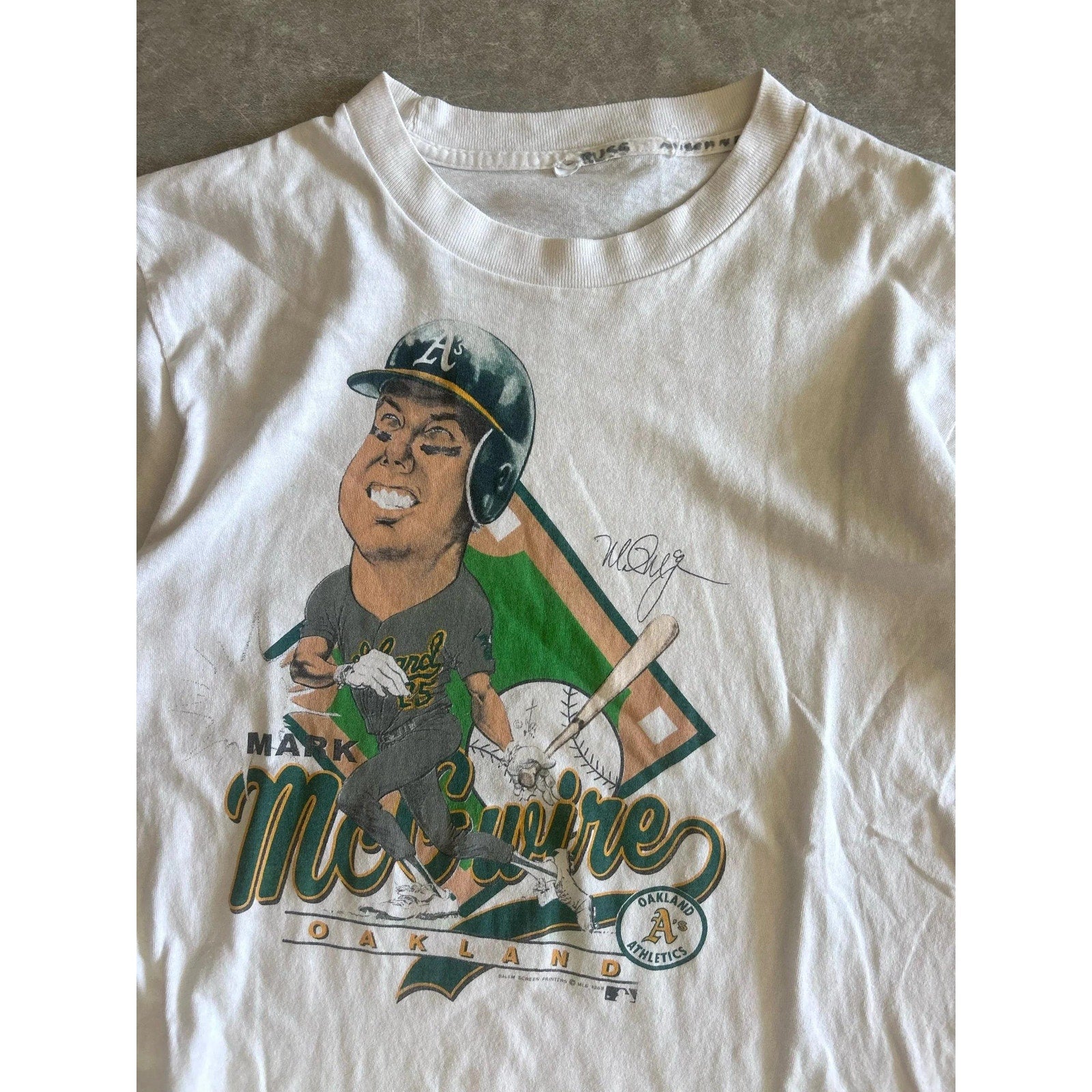 90s Vintage Oakland A’s Mark McGwire Caricature Salem T Shirt Size L - | Martin City Vintage