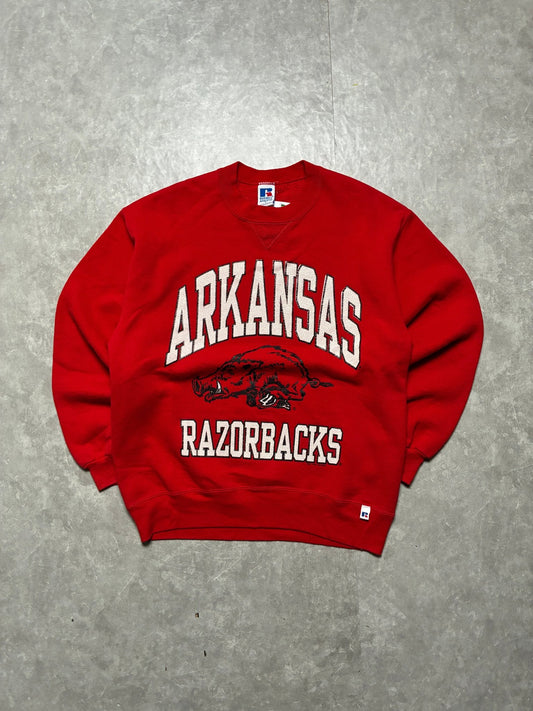 90s Vintage Arkansas Razorbacks Russell Red Crewneck -L - L | Martin City Vintage