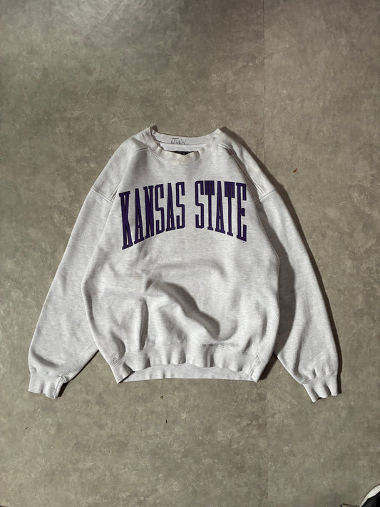 90s Vintage Kansas State Wildcats Heather Grey Crewneck -M