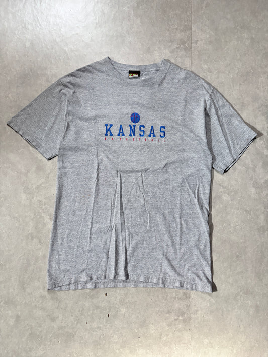 90s Vintage Kansas Jayhawks Basketball Grey T-Shirt -XL