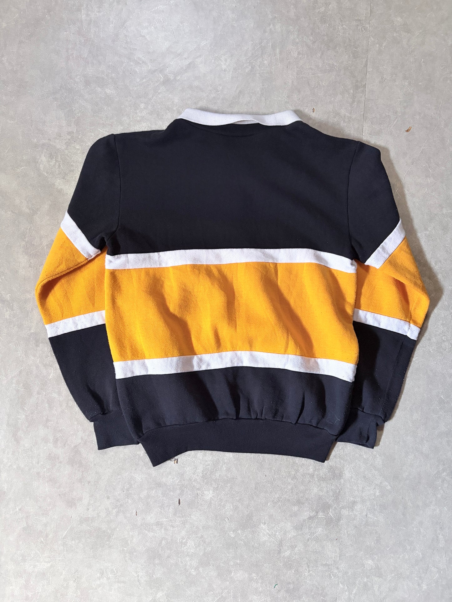 90s Vintage FIFA World Cup Germany Nutmeg Mills Black Striped Crewneck -S