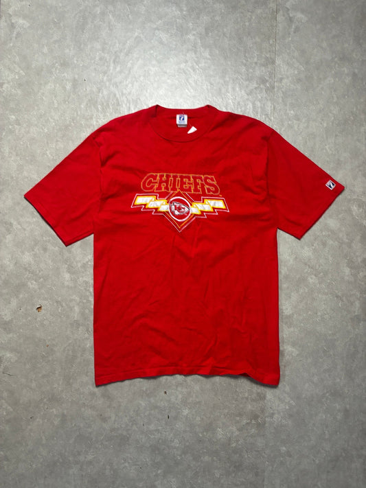 90s Vintage Kansas City Chiefs Embroidered Logo7 Red T-Shirt -XL - XL | Martin City Vintage
