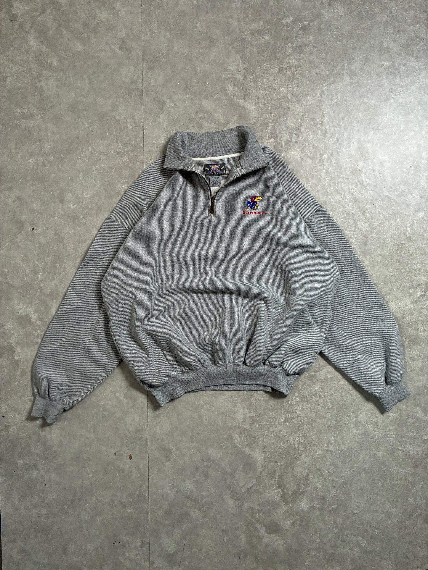 90s Vintage Kansas Jayhawks Grey Quarter Zip -XL
