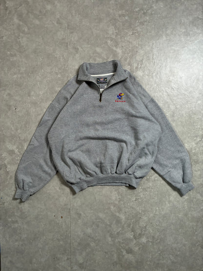 90s Vintage Kansas Jayhawks Grey Quarter Zip -XL
